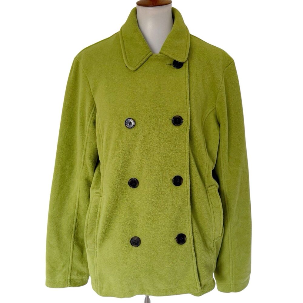 Lands' End Womens Size XL 18-20 Lime Green Double Breasted Fleece Peacoat Jacket